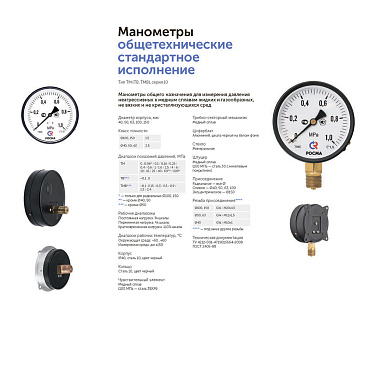 Манометр Росма радиальный 1/2 НР(ш) 6 бар d100 мм (6832)