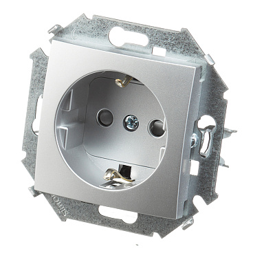 Розетка Simon 15 встраиваемая алюминий со шторками (1591443-033)