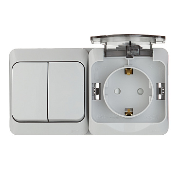 Блок выключатель и розетка Systeme Electric Этюд двухклавишный накладной серый (BPA16-242C)