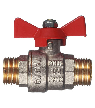Кран шаровой латунный Valtec Base 1/2 НР(ш) х 1/2 НР(ш) бабочка прямой (VT.219.N.04)