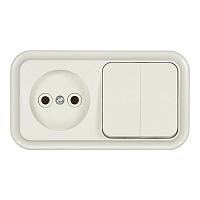 Блок выключатель и розетка Svet двухклавишный накладной бежевый (EV0362-5242)