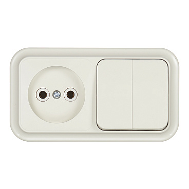 Блок выключатель и розетка Svet двухклавишный накладной бежевый (EV0362-5242)
