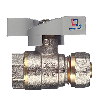 Кран шаровой латунный СТМ 16 обж(ц) х 1/2 ВР(г) для металлопластиковых труб бабочка прямой