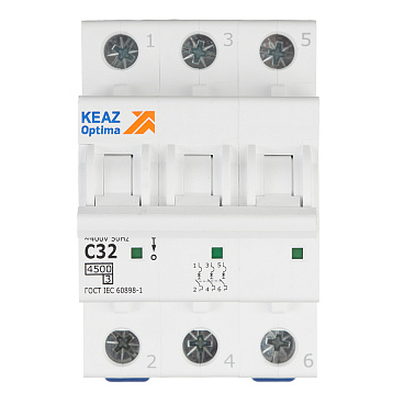 Автоматический выключатель модульный КЭАЗ OptiDin BM63 3P 32А тип C 4,5 кА 230/400 В (326815)