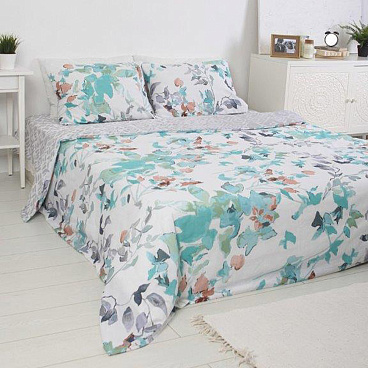 Комплект постельного белья Евро бязь Melissa Ista мятно-серый с простыней 200х215 см