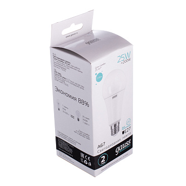 Лампа светодиодная Gauss E27 4100К 25 Вт 2100 Лм 180-240 В груша A67/A70 матовая