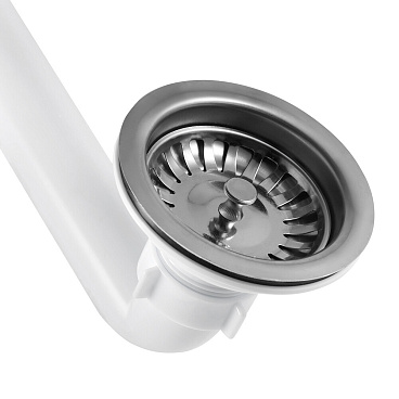 Сифон для двойной мойки АНИ пласт 3 1/2х40 мм со смещением с выпуском d115 мм с переливом с соединением 40 мм (LD0515SA15)