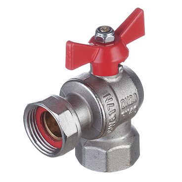 Кран шаровой латунный Valtec Base 3/4 ВР(г) х 3/4 ВР(г) бабочка с накидной гайкой угловой (VT.266.N.0505)