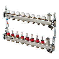 Коллекторная группа с расходомерами Tiemme 1 ВР(г) х 8 выходов 3/4 НР(ш) ЕК х 1 ВР(г)