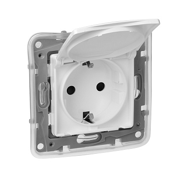 Розетка Legrand Etika встраиваемая белая со шторками с крышкой (672232)