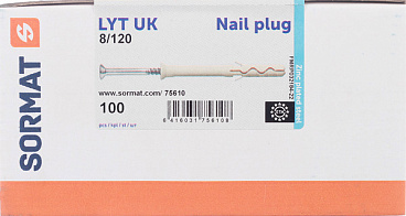 Дюбель-гвоздь Sormat 8x120 мм потайная манжета нейлон (100 шт.)