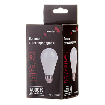 Лампа светодиодная Hesler E27 4000К 9 Вт 855 Лм 230 В груша А60 матовая