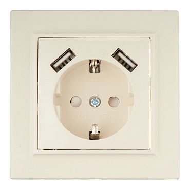 Розетка EKF Минск встраиваемая бежевая с 2хUSB-А (ERR16-028-200-2USB)