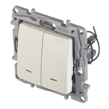 Выключатель Legrand Etika двухклавишный встраиваемый слоновая кость с подсветкой (672304)