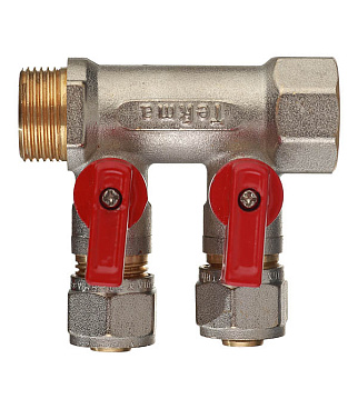 Коллектор 3/4 ВР(г) х 2 выхода 16 обж(ц) х 3/4 НР(ш) с шаровыми кранами (C2MP3416/17359)