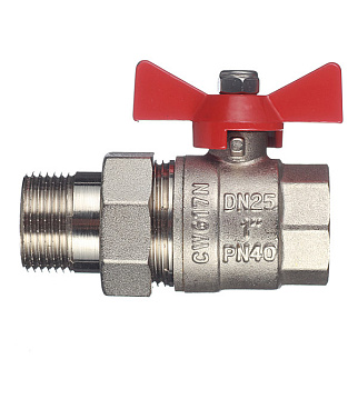 Кран шаровой латунный Valtec Base 1 ВР(г) х 1 НР(ш) бабочка с полусгоном прямой (VT.227.N.06)