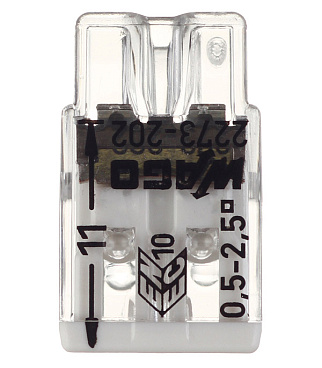 Клемма на 2 провода Wago 0,5-2,5 кв.мм самозажимная без пасты (100 шт.) (2273-202/2665)