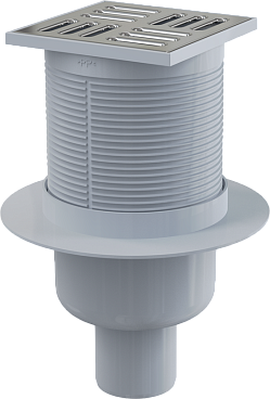 Сливной трап 105 × 105/50, подводка – прямая, решетка – нерж. сталь, гидрозатвор – мокрый, арт.APV2