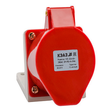 Розетка силовая угловая настенная КЭАЗ с заземлением 3Р+РЕ+N 32 А 380 В IP44 красная (222757)