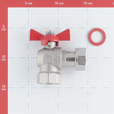 Кран шаровой латунный Valtec Base 1 ВР(г) х 1 ВР(г) бабочка с накидной гайкой угловой (VT.266.N.0606)