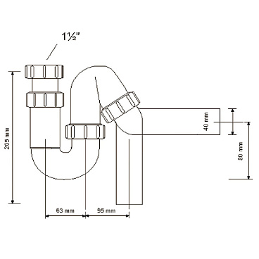 Сифон для раковины и мойки McAlpine 1 1/2х40 мм без выпуска с соединением 40 мм (MRSK12)