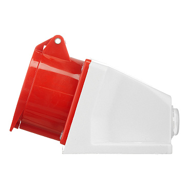 Розетка силовая угловая настенная КЭАЗ с заземлением 3Р+РЕ+N 16 А 380 В IP44 красная (222755)