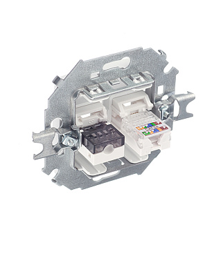 Розетка компьютерная/ телефонная Simon 15 встраиваемая белая RJ11/ RJ45 (1591590-030)
