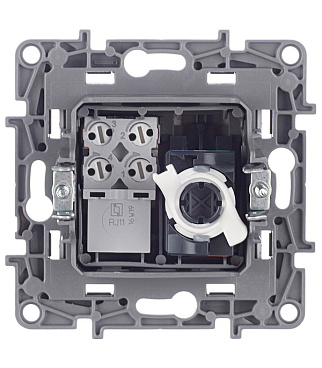 Розетка компьютерная/ телефонная Legrand Etika встраиваемая алюминий RJ11/ RJ45 (672452)