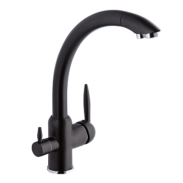 Смеситель для кухни Lavelly Poseidon черный с высоким изливом с подключением к фильтру однорычажный (673092)