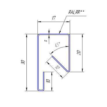 Планка заборная П-образная 17х30х2000 мм коричневая RAL 8017