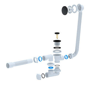 Сифон для ванны АНИ пласт 1 1/2х40 мм регулируемый слив d50 мм автомат с выпуском клик-клак с соединением 40/50 мм (EC255BL)