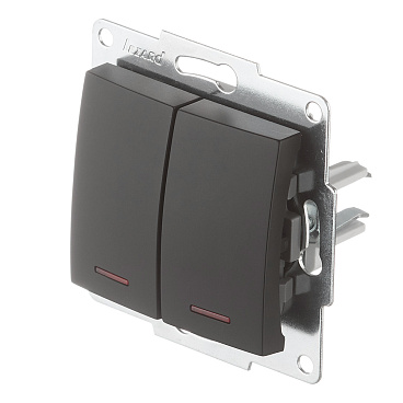 Выключатель Lezard Karina двухклавишный встраиваемый черный бархат с подсветкой (707-4288-112)