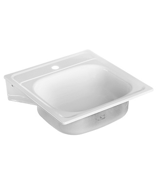 Мойка для кухни 50х50х16 см подвесная с кронштейнами эмалированная (1701)