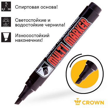 Маркер перманентный Crown Multi Marker Chisel черный грифель 1-5 мм