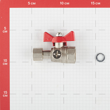 Кран шаровой латунный Valtec 1/2 ВР(г) х 3/8 ВР(г) для подключения манометра проходной бабочка прямой (VT.807.N.0403)