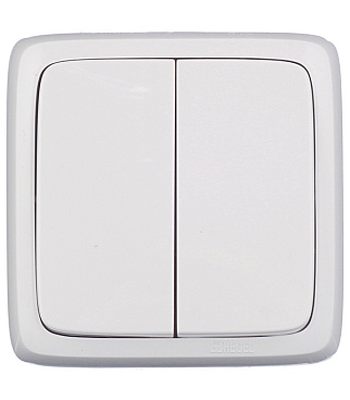 Выключатель Hegel Alfa двухклавишный накладной белый (ВА10-153)