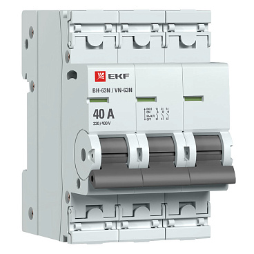 Выключатель нагрузки EKF PROxima ВН-63N 3Р 40А 400 В на DIN-рейку (S63340)