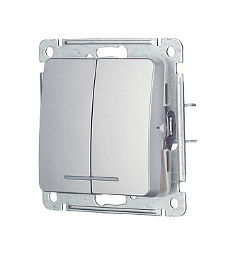 Выключатель Hegel Master двухклавишный встраиваемый серебро с подсветкой (ВС10-452-06)