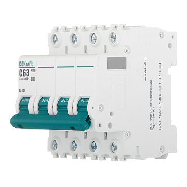 Автоматический выключатель модульный Dekraft BA-101 4Р 63А тип C 4,5 кА 230/400 В (11096DEK)