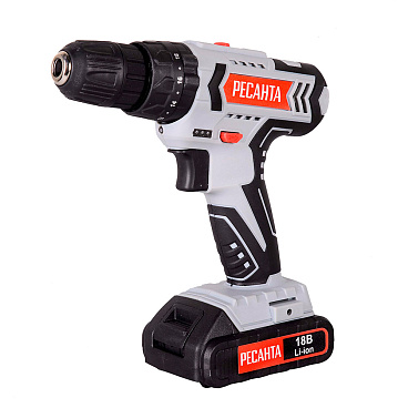 Дрель-шуруповерт ударная аккумуляторная Ресанта ДА-18-2ЛК-У 18 В 2 Ач Li-Ion 2 АКБ и ЗУ (75/14/6)