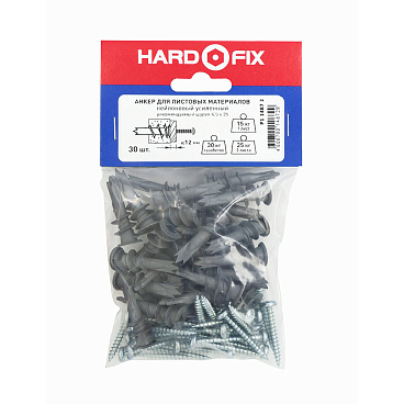 Дюбель для листовых материалов Hard-Fix PBAM 4,5x35 мм нейлон усиленный с шурупом (30 шт.)