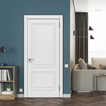 Дверь межкомнатная Париж 600х2000 мм ПВХ эмалит софт айс белый глухая с замком