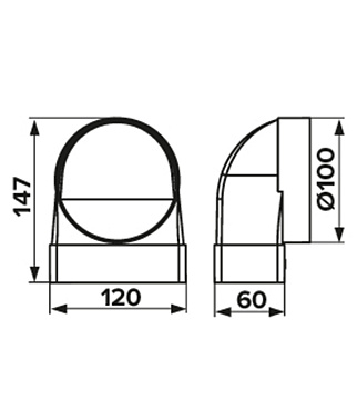 Соединитель угловой пластиковый для плоских воздуховодов 60х120 мм с круглыми d100 мм