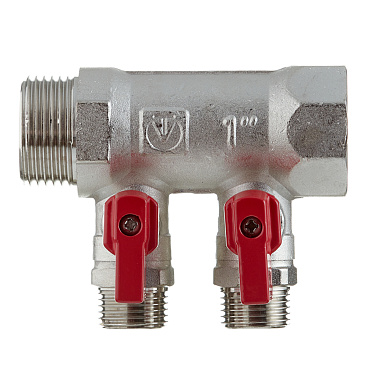 Коллектор Valtec 1 ВР(г) х 2 выхода 1/2 НР(ш) х 1 НР(ш) с шаровыми кранами (VTc.580.N.0602)