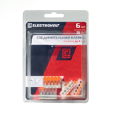 Клемма на 5 проводов Electrovolt 221-415 0,2-4 кв.мм с рычажками без пасты (6 шт.) (ЦБ-00015945/604941)