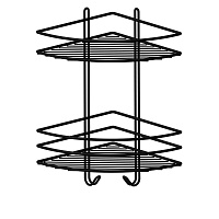 Полка для ванной Металаксон угловая двухъярусная с крючками 270х385х200 мм металл черная (48991-2ЧМ)