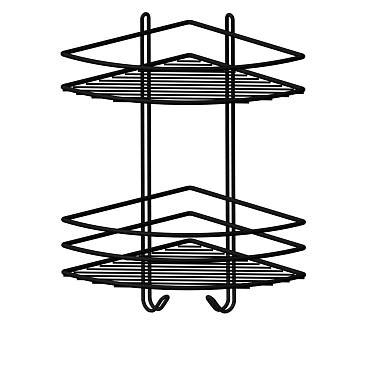 Полка для ванной Металаксон угловая двухъярусная с крючками 270х385х200 мм металл черная (48991-2ЧМ)