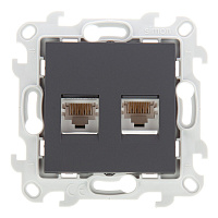 Розетка компьютерная Simon 24 Harmonie встраиваемая графит 2хRJ45 (2450593-038)