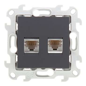 Розетка компьютерная Simon 24 Harmonie встраиваемая графит 2хRJ45 (2450593-038)