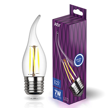 Лампа светодиодная филаментная Rev E27 4000К 7 Вт 730 Лм 220 В свеча на ветру FC37 прозрачная